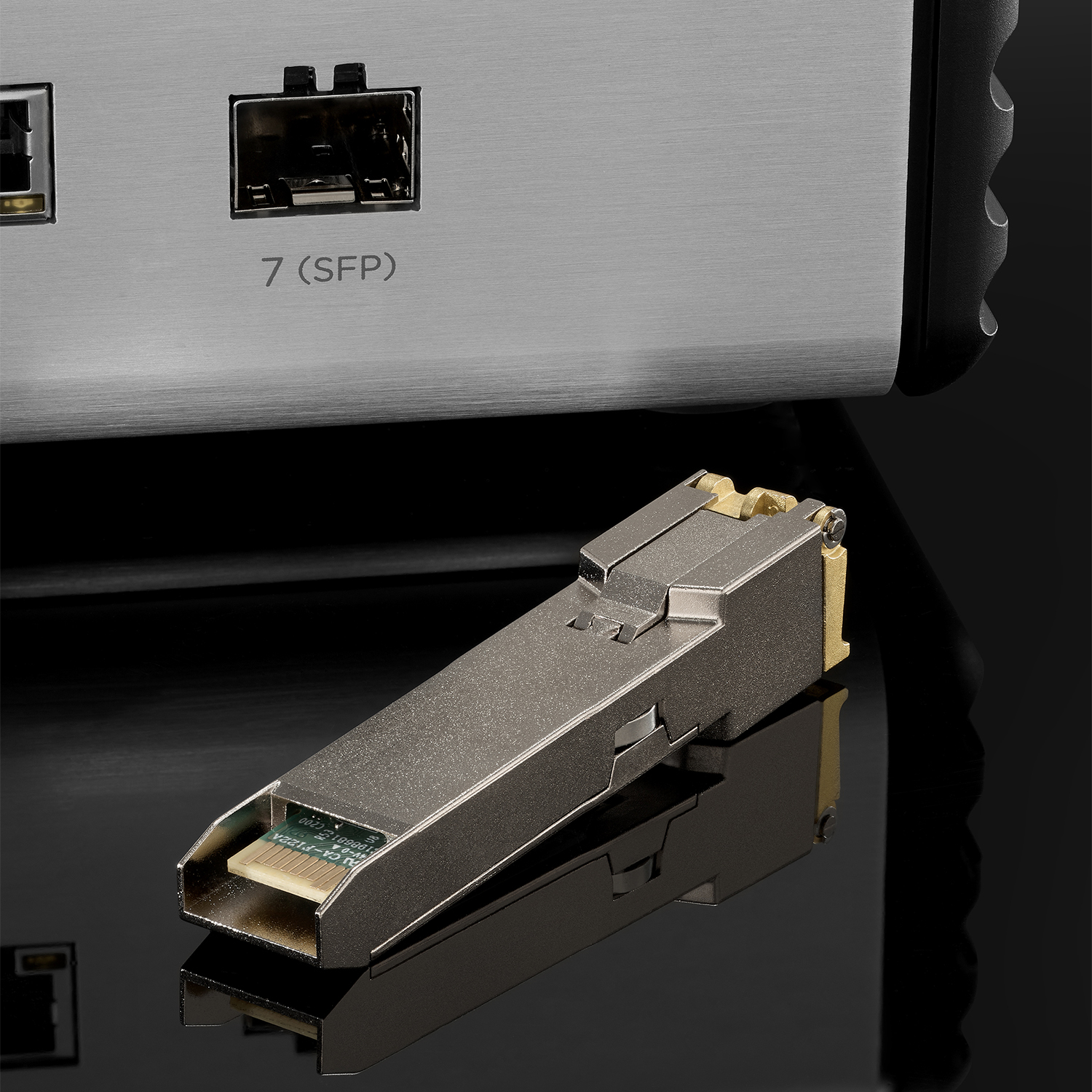 <p align=center>SFP Module Example<br> (Not Included)</p> <p align=center>SFP Module Example (Not Included)</p>